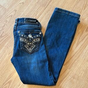 L.A. idol Women's Dark Blue Rhinestone Embellished Skinny Jeans